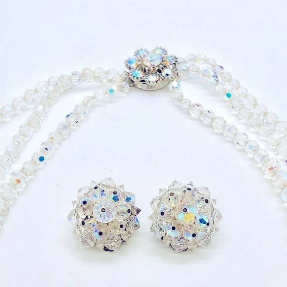 Vintage Deco GORGEOUS Aurora Borealis Rhinestone Necklace Earrings - Picture 4 of 15